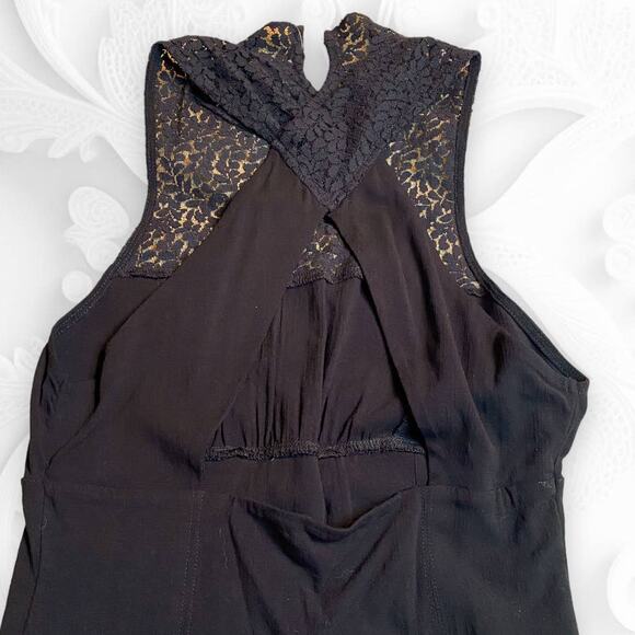 Intimately by Free People NWT Black Lace Cutout Corset Mock Neck Mini Dress M - Picture 12 of 13